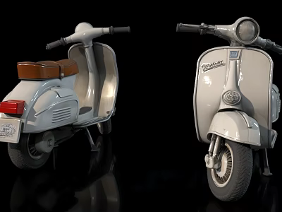 Vintage Light Colored Motorcycles With Brown Leather Seat Round Headlight And Curved Body Design 3d model