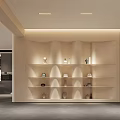 Modern Cream Tone Entry Cabinet Sideboard With Built In Display Shelves And Warm Ambient Design