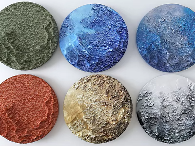 Colorful Round Wall Decor with Textured Surfaces in Green Blue Red Gold Silver Tones 3d model