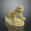 Standing Tiger Sculpture With Ivory Color And Coin Decorative Base