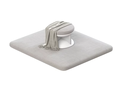 Soft Gray Cushioned Mat With White Stool And Cozy Gray Blanket 3d model