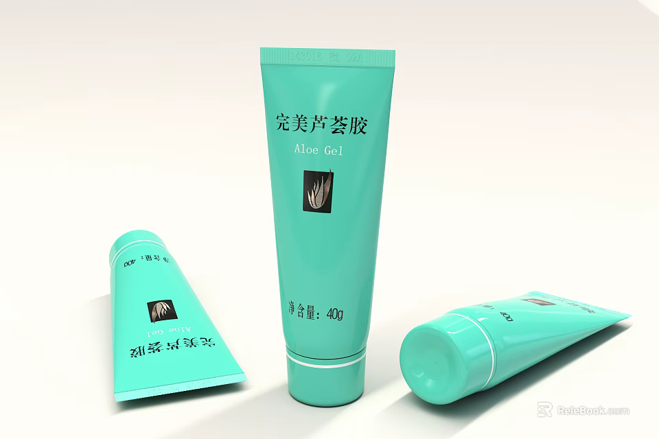 Light Green Aloe Gel Cosmetic Product With Tube And Packaging Design 3d model 