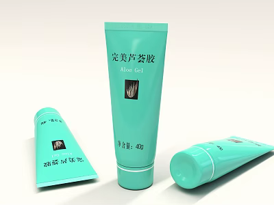 Light Green Aloe Gel Cosmetic Product With Tube And Packaging Design 3d model