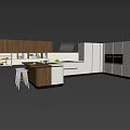 Modern Kitchen Interior With Wooden Cabinets White Appliances Open Layout And Island Counter