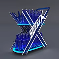 Multi Tiered Display Rack With SPIRIT X Sign Blue Bottles And Illuminated LED Strips