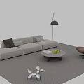 Modern Beige Sofa Coffee Table Set With Brown Leather Chair And Floor Lamp