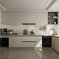 Modern Kitchen Interior With Light Gray Cabinets Marble Countertop And Stainless Steel Appliances