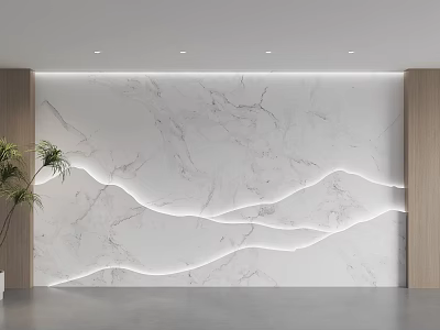 Modern Marble Wall Design With Wavy LED Strip Lighting And Wooden Accents 3d model