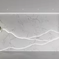 Modern Marble Wall Design With Wavy LED Strip Lighting And Wooden Accents