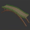 Wooden Arch Bridge Featuring Curved Design Wooden Railings Planks And Support Legs
