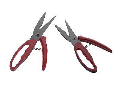 Industrial Scissors With Red Handles And Spring Design For Cutting Applications 3d model