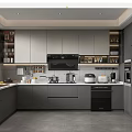 Modern Open Kitchen Interior With Gray Cabinets Island Counter And Appliances