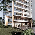 Stunning Modern High Rise Building Exterior With Glass Windows And Balconies