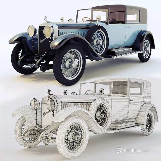 Classic Vintage Car 3D Model With Detailed Wireframe Rendering And Retro Design Features 3d model 