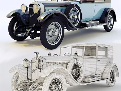 Classic Vintage Car 3D Model With Detailed Wireframe Rendering And Retro Design Features 3d model