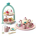 Wooden Toy Tea Set With Three Tiered Dessert Stand Teapot And Cups