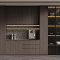 Modern Kitchen Wine Cabinet With Glass Doors LED Lighting And Wooden Shelves