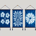 Blue And White Wall Hangings With Floral Leaf And Tie Dye Patterns For Home Decor