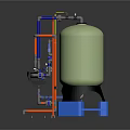 Industrial Equipment System With Large Tank Colored Pipes Control Panel And Valves