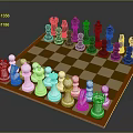 Classic Chessboard Setup with Black and White Pieces on Checkered Surface 3d model