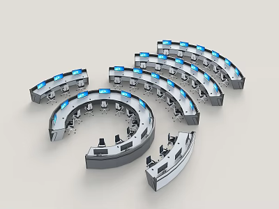 Modern Circular Office Desks With Multiple Workstations And Built In Lights 3d model