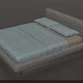 Modern Upholstered Double Bed With Gray Frame Light Blue Sheet And Pillows