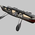 Stylish Dark Canoe With Paddles Seats And Beige Interior Design