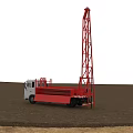 Red Functional Truck With Elevated Metal Rack For Field Work Operations 3d model