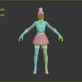 Woman With Pink Hair In White Crop Top And Short Skirt Standing With Arms Outstretched