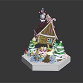 Festive Gingerbread House Structure With Decorative Trees Small Figures And White Base