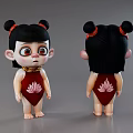 Cartoon Style Game Movie Character With Double Buns Red Strings And Lotus Pattern Red Onesie