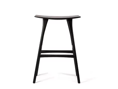 Modern Minimalist Black Bar Stool With Curved Seat And Crossed Legs Design 3d model