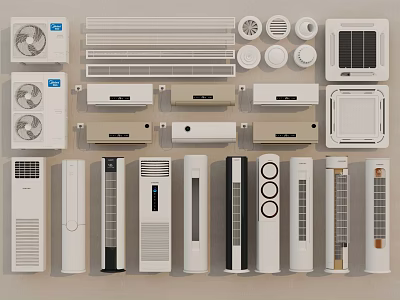 Different Types of Air Conditioners and Fans Displayed 3d model