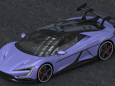 Purple Sports Car With Black Roof Large Rear Spoiler Black Wheels And Red Brake Calipers 3d model