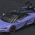 Purple Sports Car With Black Roof Large Rear Spoiler Black Wheels And Red Brake Calipers
