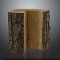 Natural Wooden L Shaped Block Featuring Bark Texture and Smooth Inner Surface 3d model
