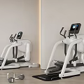 Modern Indoor Fitness Equipment Featuring Elliptical Machines Dumbbells And Digital Screens