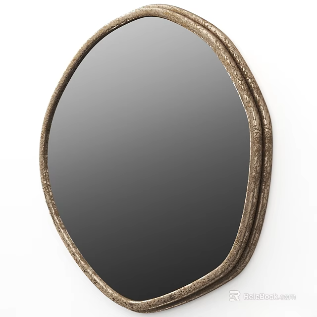 Unique Modern Decorative Mirror With Oval Shape And Textured Metallic Frame 3d model 