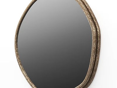 Unique Modern Decorative Mirror With Oval Shape And Textured Metallic Frame 3d model