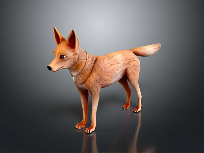 3D Model Character of Brown Dingo Standing on Dark Reflective Background 3d model