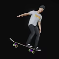 Man in White Thrasher T-Shirt Performing Skateboard Tricks with VANS Board and Green Wheels