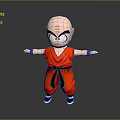 Cartoon Character In Red Martial Arts Uniform With Bald Head Three Dot Eyebrows Standing Pose