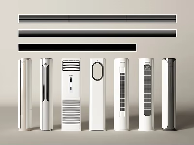 Air Conditioner Fans Various Modern Vertical Styles With Sleek Design And Control Panels 3d model
