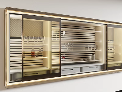 Contemporary Wine Cabinet With Glass Doors LED Lighting And Storage Shelves 3d model