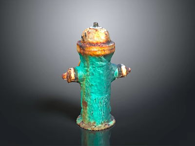 Rusted Green And Orange Building Exterior Fire Hydrant With Textured Surface 3d model