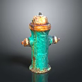 Rusted Green And Orange Building Exterior Fire Hydrant With Textured Surface