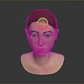 3D Rendered Woman Face With Brown Hair Orange Eyeshadow And Red Lips