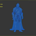 A Man Wearing Medieval Blue Armor With Red Belt And Cloak Holding Sword