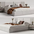 Modern Double Bed With Upholstered Headboard Nightstands Layered Pillows And Throw Blanket 3d model