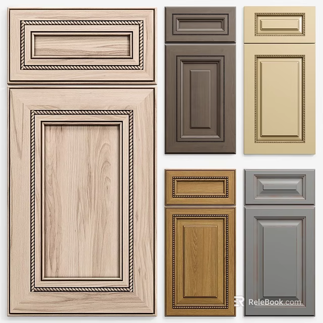 Various Styles And Colors Of Wooden Cabinet Doors With Different Designs 3d model 